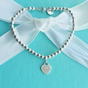 Tiffany & Co. Blue Enamel Mini Heart Bead Bracelet